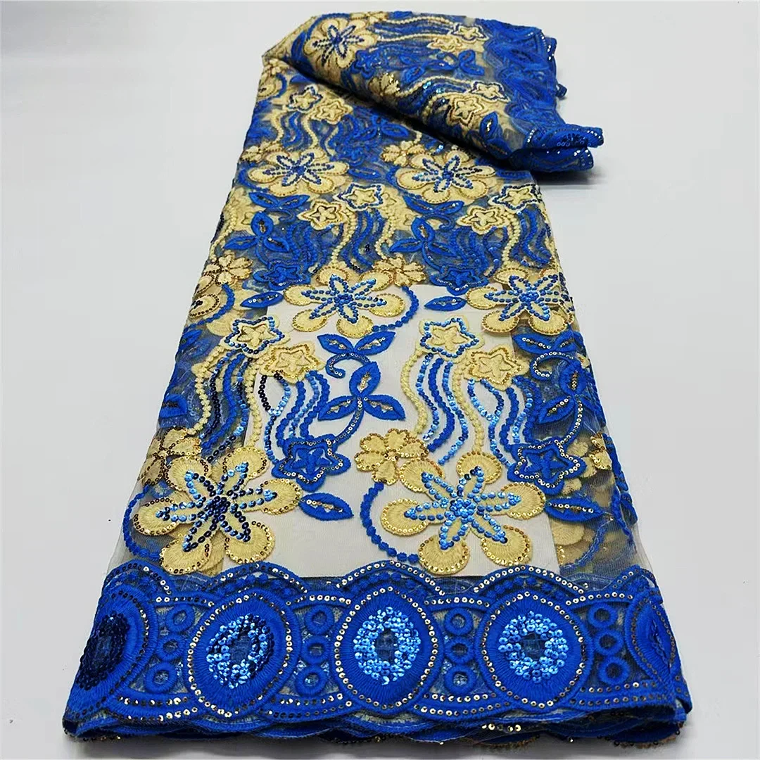 

African Lace Fabric with Sequins 5 Yards French Cord Tulle Fabrics Nigerian Material For Wedding Party Dresses High Quality 2024