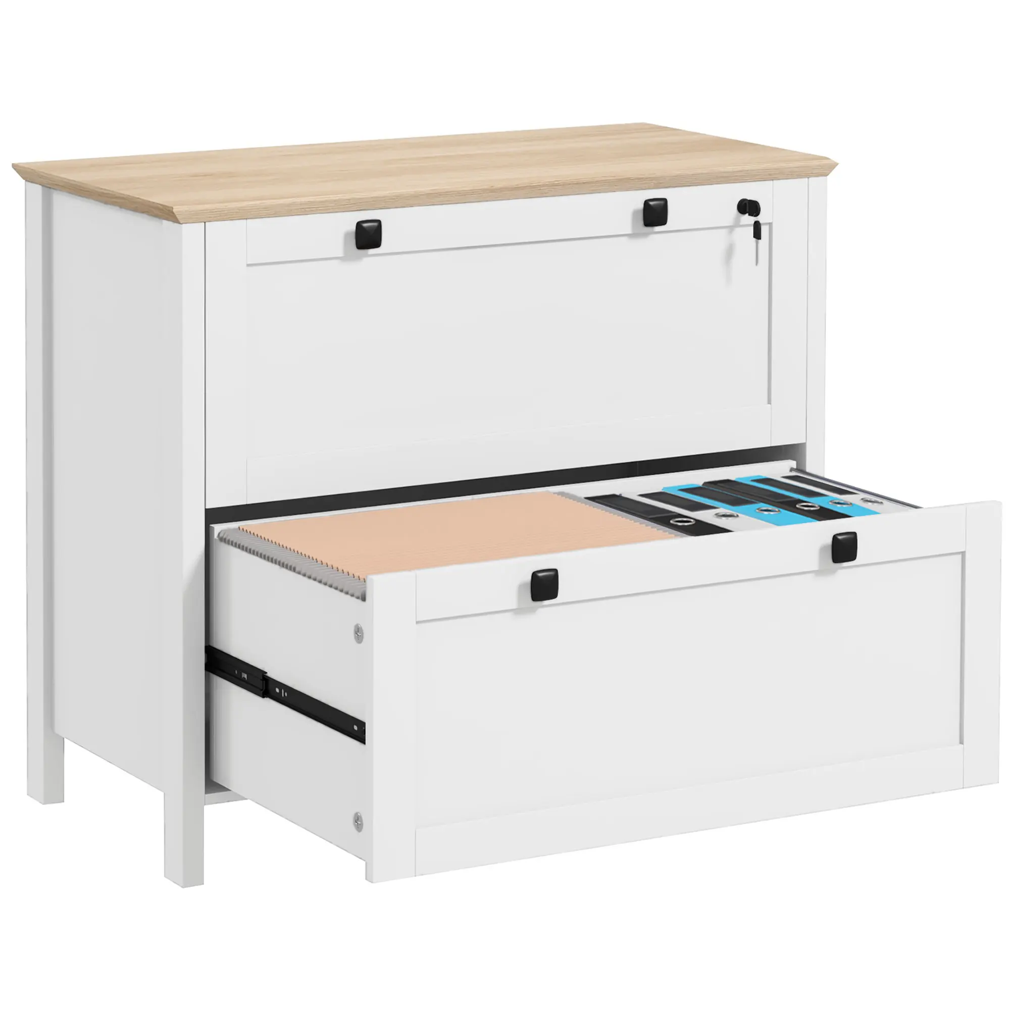 HOMCOM office drawer cabinet with 2 drawers 2 hanging bars 79x40x72 cm White