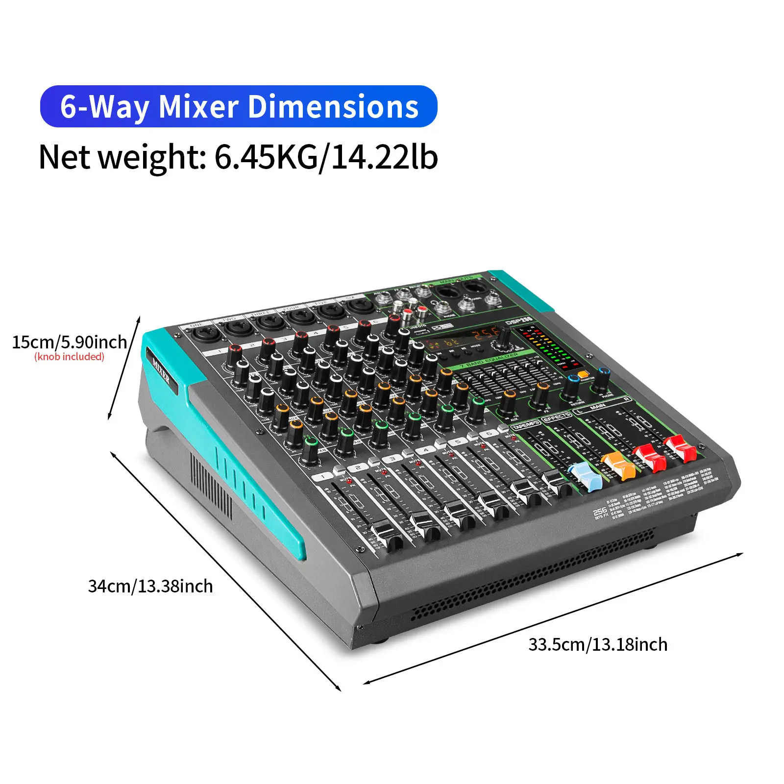 GT6 6-Channel Professional Digital Audio Mixer Console Built-in 350Wx2 Power Amplifier for Stage Studio PA System