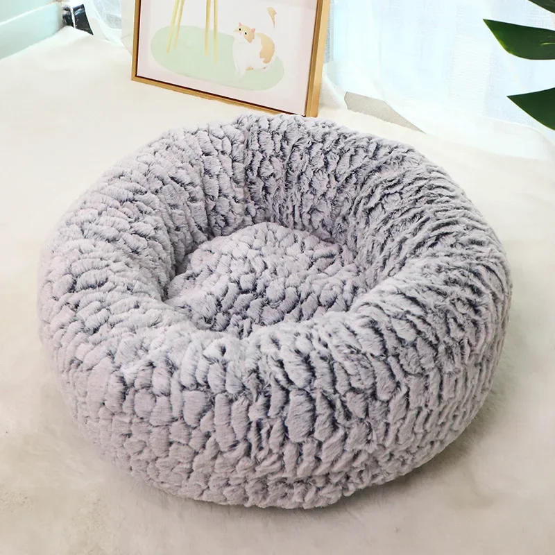 سرير قطط مستدير من الحجر المخملي الجديد مع عش كلب مخملي سميك متوفر لجميع أفش الحيوانات الأليفة في الفصول #3