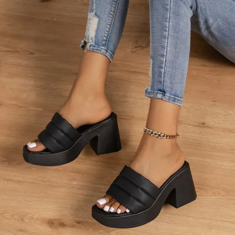 Women Summer High Heels Slippers Women Chunky Sandals Design New Casual Shoes Platform Slingback Flip Flops Zapatos Femme Pumps