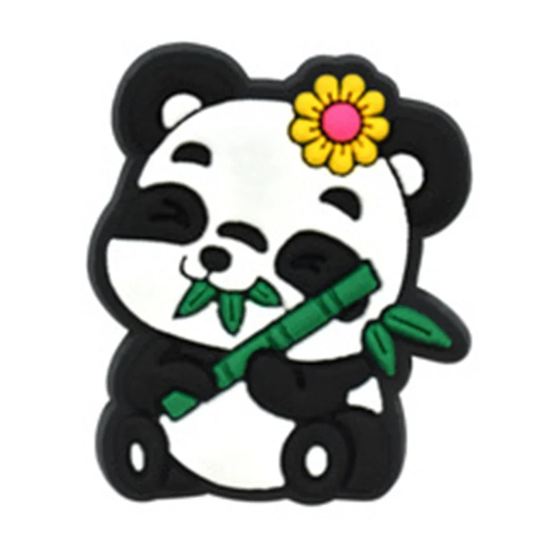 Cartoon Animal Panda Bamboo PVC Shoe Charms Buckle Clog Sandals Decoration Garden Shoes Button Accessories Children Gift