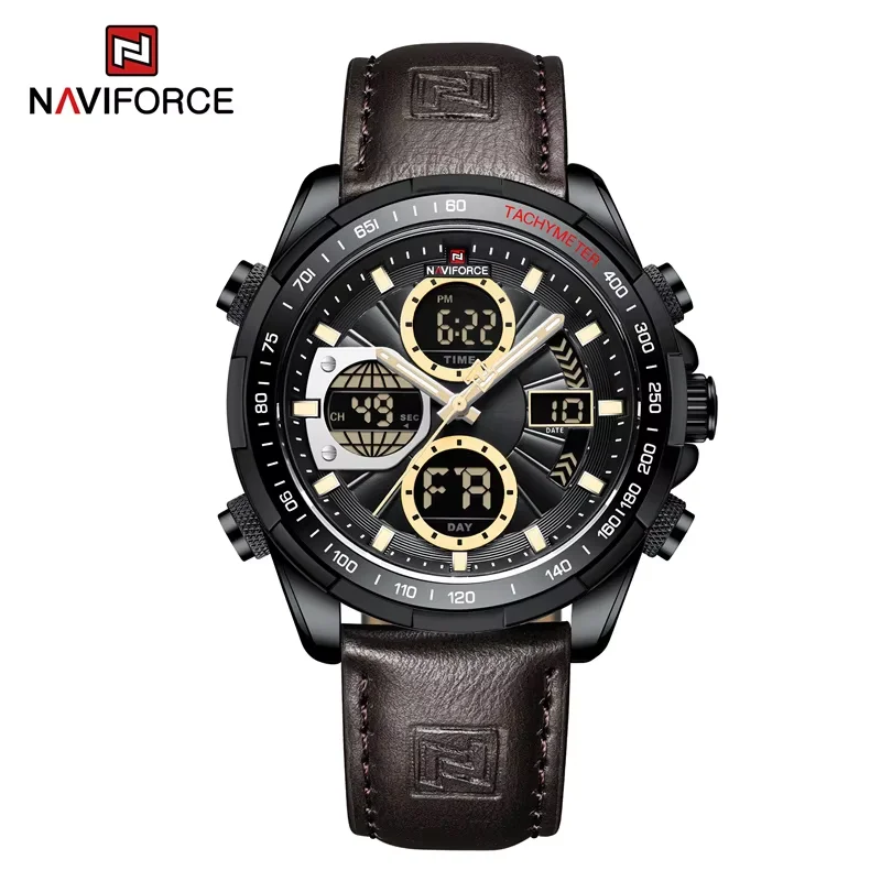 NAVIFORCE แฟชั่นทหารนาฬิกาผู้ชายหรูหรา Original Digital Sport Chronograph ​ นาฬิกาข้อมือควอตซ์กันน้ํานาฬิกาจัดส่งฟรี