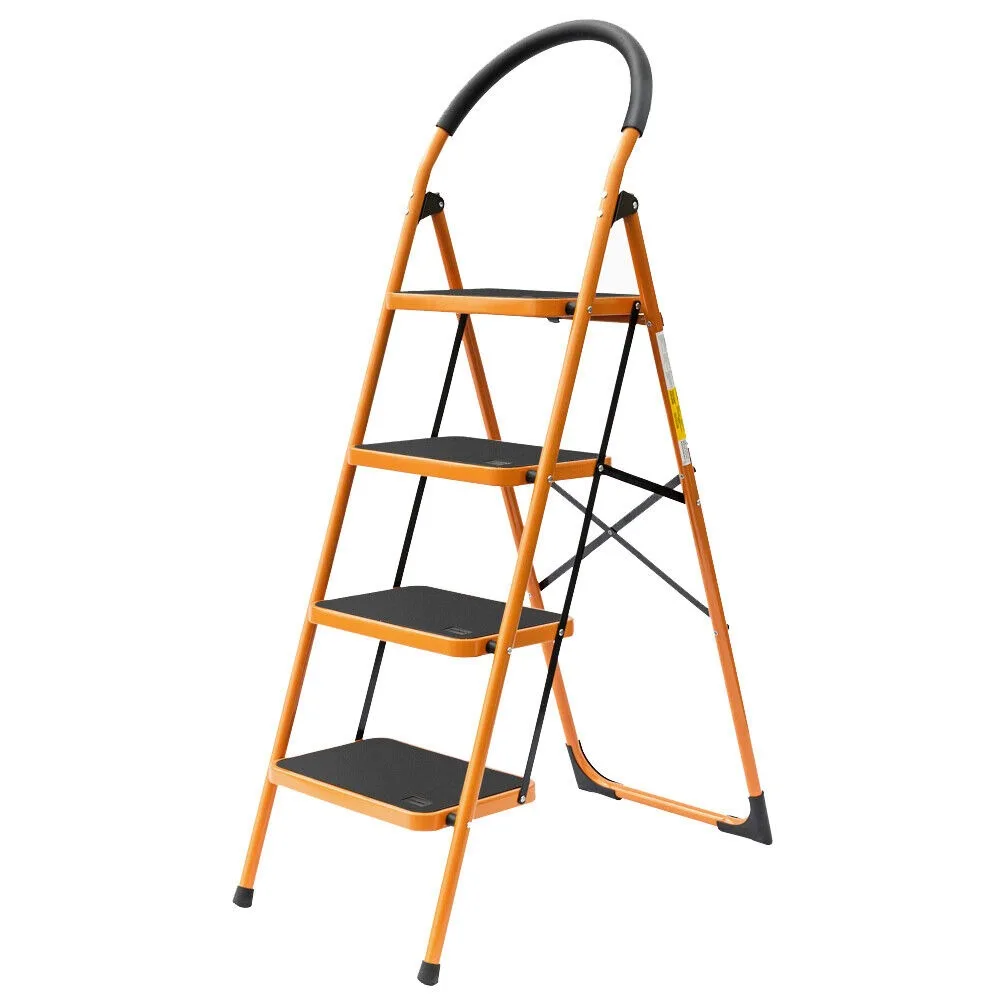 US- 4 Step Ladder Folding Steel Step Stool Anti-slip 330Lbs Capacity Black & Yellow