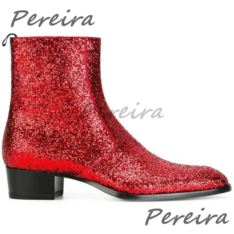 Classic Cow Leather Men Boots British Style Solid Pointy Toe Med Heel Side Zipper Chelsea Boots Trendy Comfortable Men's Shoes