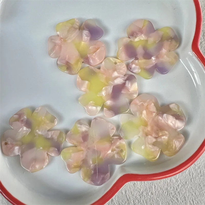 Wholesale 40pcs/lot 33mm color print cartoon flowers shape acrylic beads diy jewelry garment hair accessory
