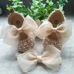 Dollbling Bling Pears Fewelry Baby Girl Shoes Hair Bows First Walker Newborn Family Photos Wedding Ballet Children Dancing