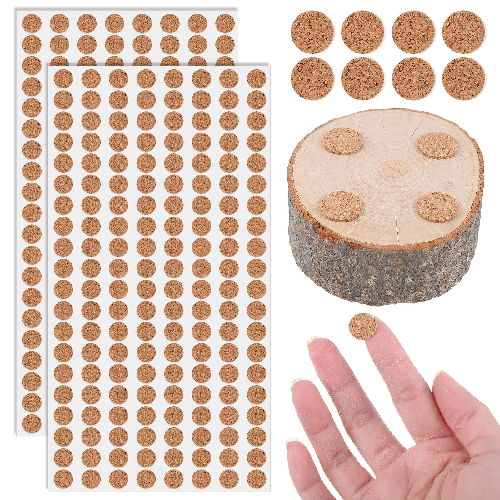 500Pcs Self-Adhesive Cork Pads Round Flat Dots Heat Resistant Non-Slip Noise Reduction Shock Absorbing Furniture Cabinet Kitchen