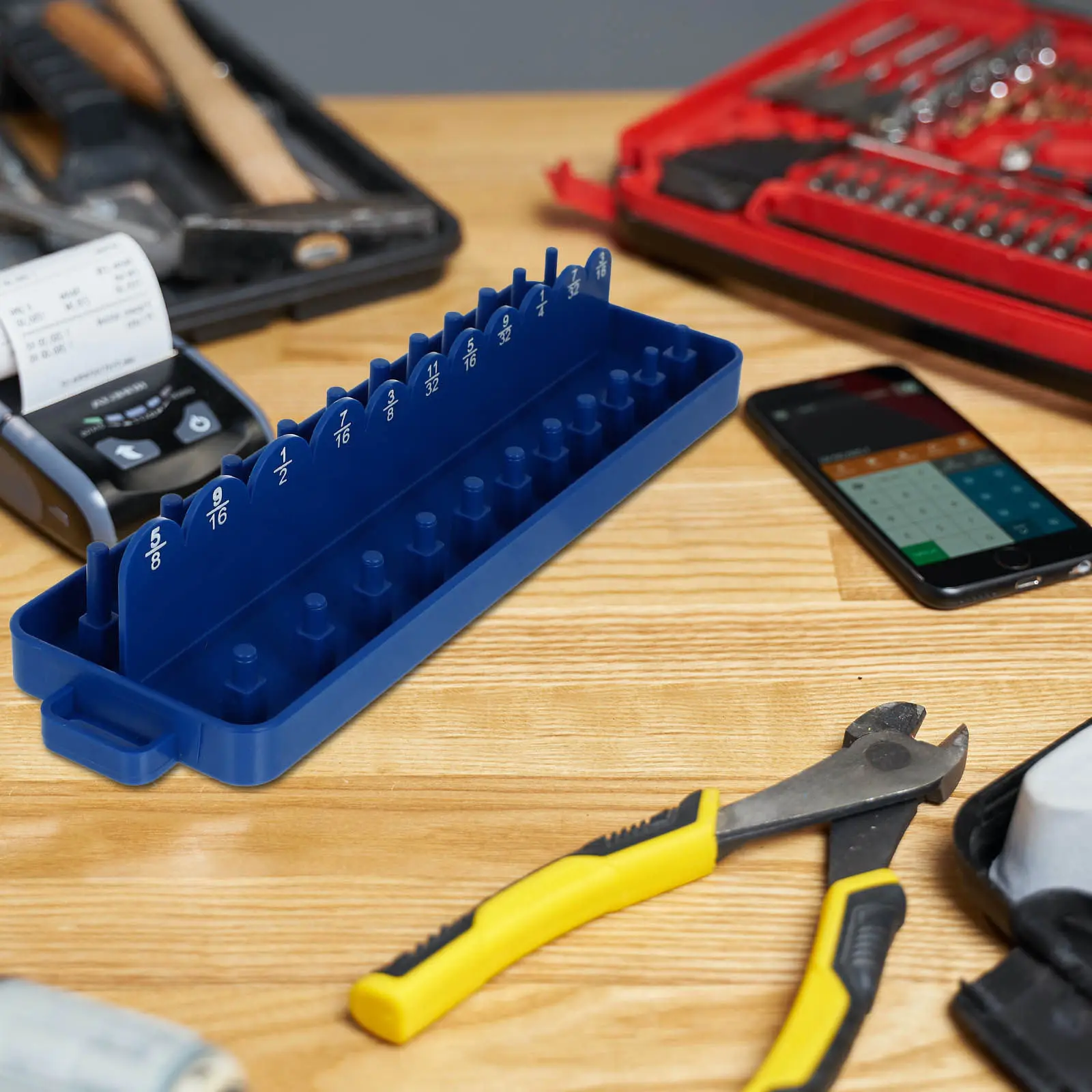 

Heavy Duty PP Socket Organizer Sleeve Container for Wrench Sockets Shelf Mountable Multi Length Support Large Hole Count Socket