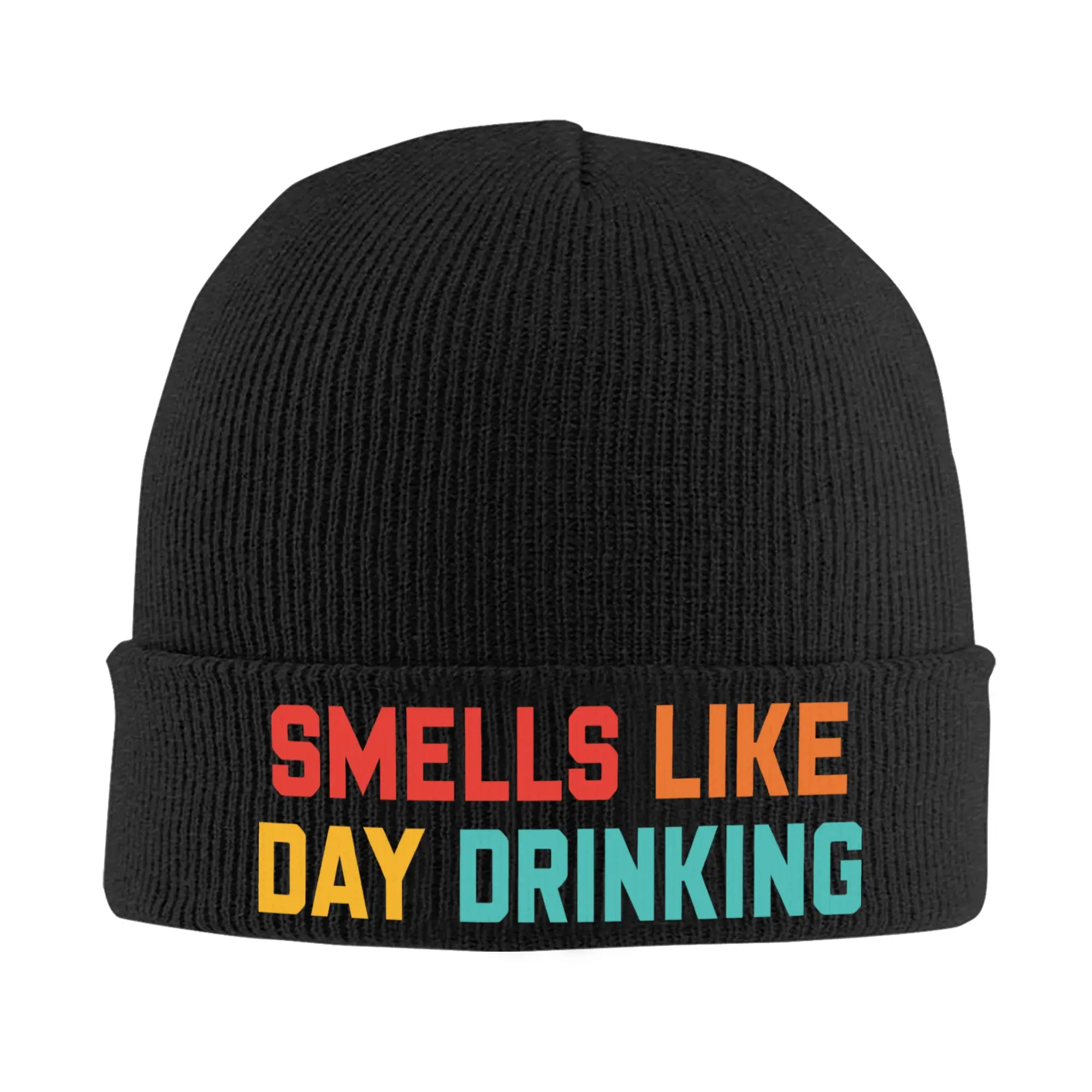 Custom Smells Like Day Drinking Funny Quote Beanie Cap Winter Warm Bonnet Femme Knitted Hat Street Outdoor Skullies Beanies Caps
