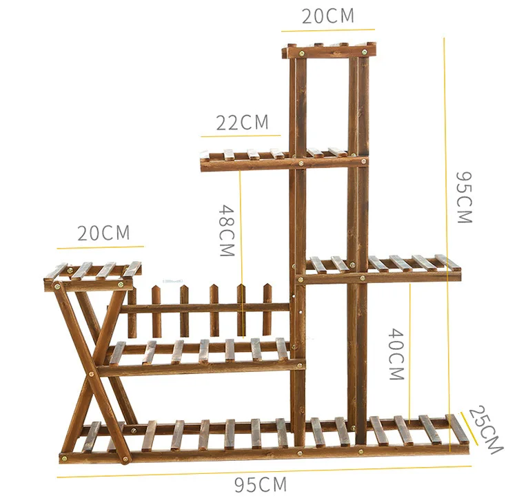 Balcony Flower Stand Solid Wood Living Room Succulent Plant Stand Multi-layer Bonsai Stand Indoor Ground Flower Pot Stand