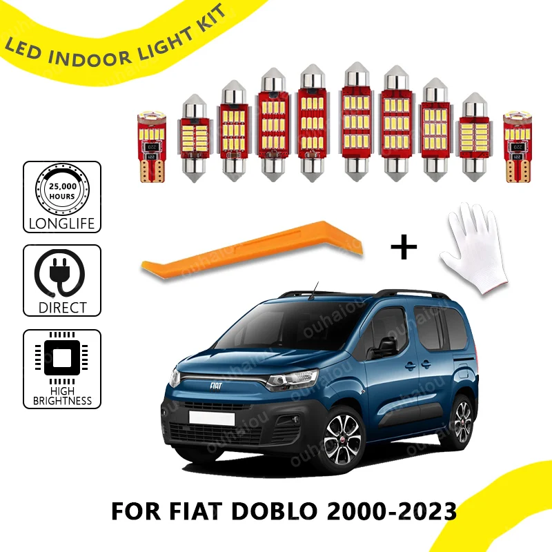 8pcs For Fiat Doblo 2000- 2015 2016 2017 2018 2019 2020 2021 2022 2023 Car LED Bulbs Accessories LED Interior Reading Dome Light