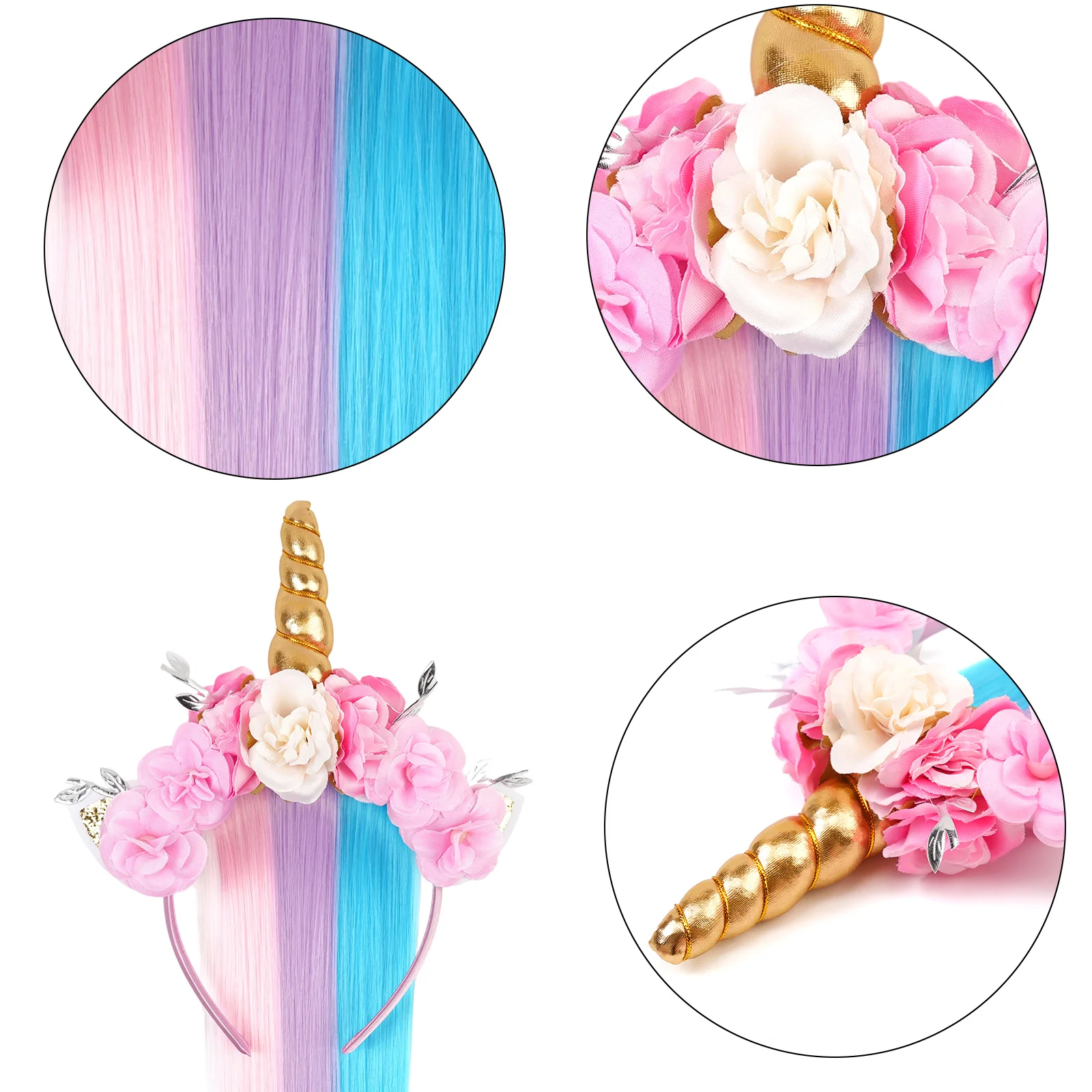 Rainbow Unicorn Lace Gradient Tassel Girl's Hairband Princess Flower Headband Headscarf Hair Accessories Children's Fashion view 5