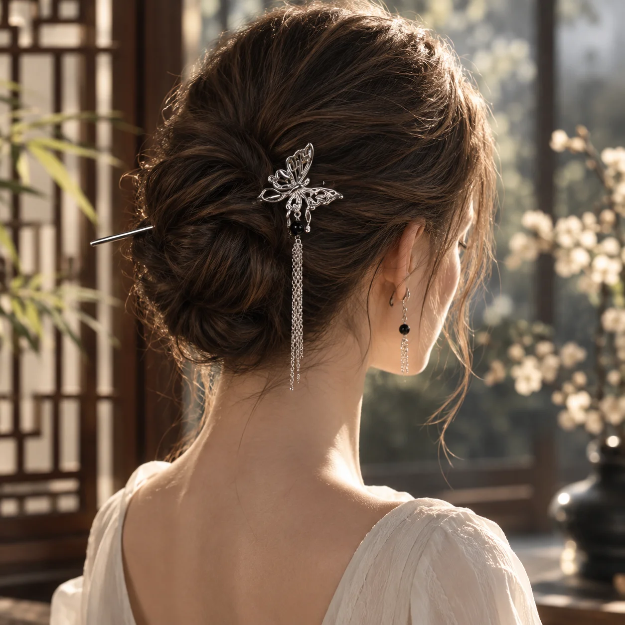 Chinese Hair Stick Vintage Butterfly Flower Hairpin Elegant Chinese Style Hair Accessory for Women Wedding Party