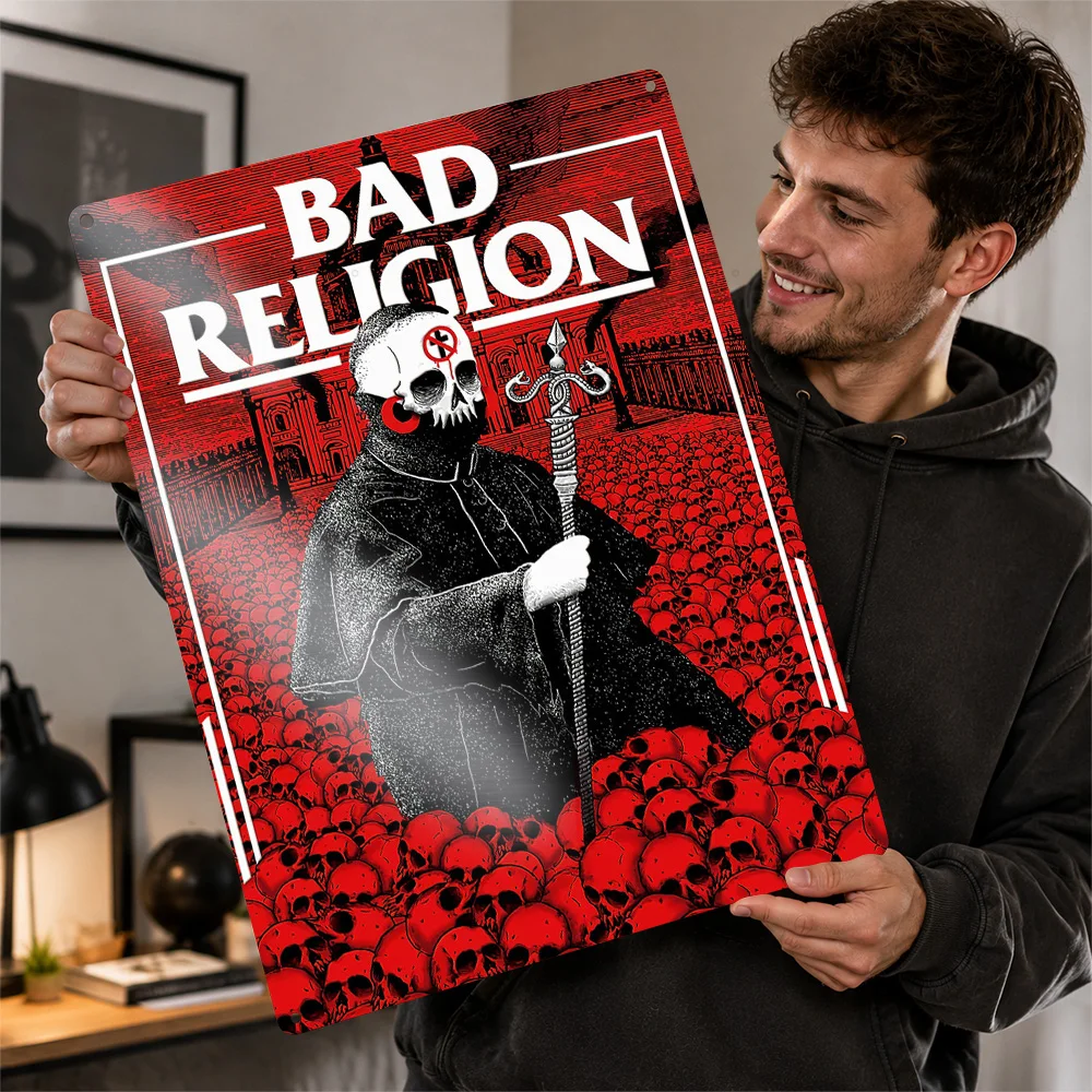 Bad Religion Crossbuster Skull Printed Poster Graphic Wall Art For Bedroom Customized Aluminum Metal Sign Concertgoer Gift Idea