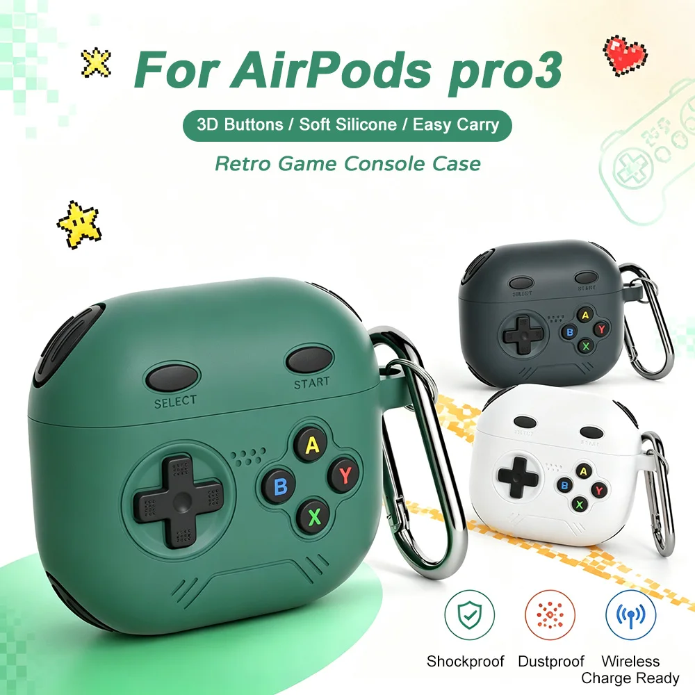 With Carabiner Multiple Color Options Retro Game Console Earphone Case for Apple AirPods Pro3 Pro4 Soft Silicone Shockproof