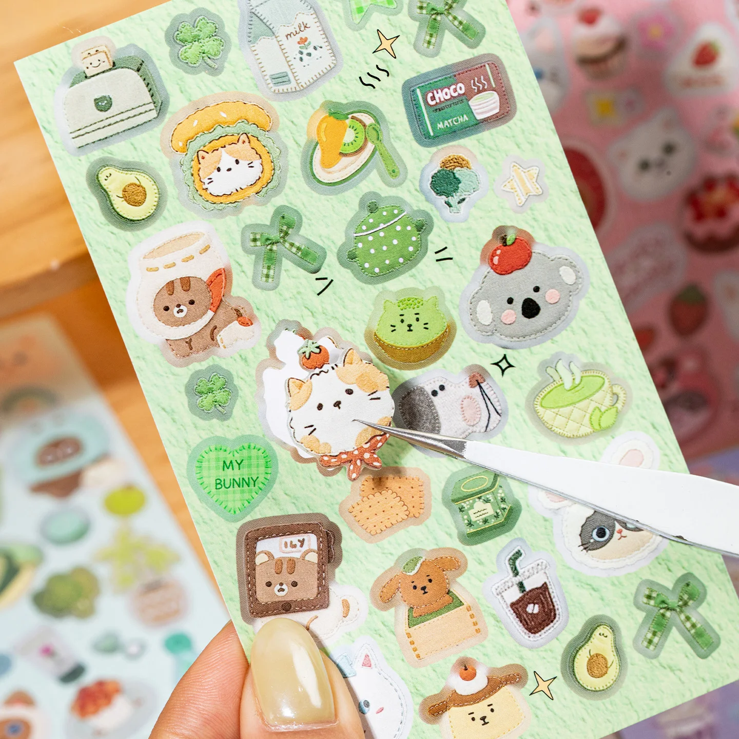 JIAMEI 20sheets patchwork cat series Kawaii cartoon cat imitation knitting pattern die-cut sticker book DIY diary scrapbook