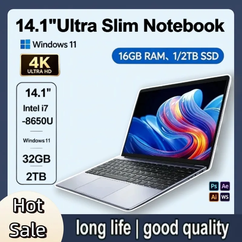 

LENO Ultra Slim 14.1" Laptop 32GB 2TB Windows 11 Intel Core i7 8650U Gaming Computer PC Gamer office Notebook 1920*1080 HD