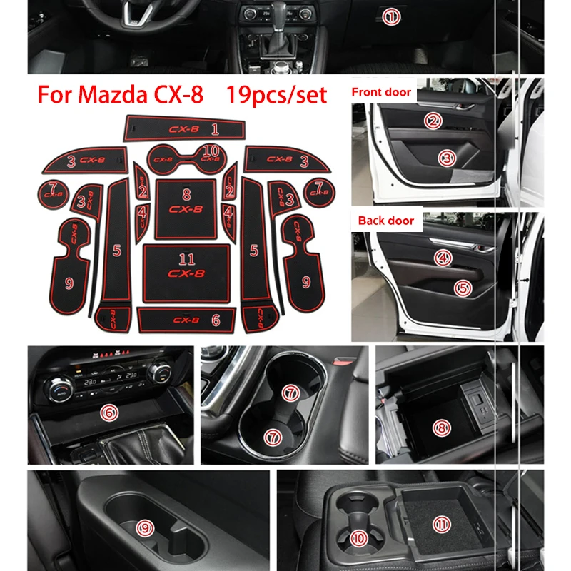 Rubber Mat Door Mat Anti-slip Cup Pad For Mazda CX-8 CX8 CX 8 2013 2014 19pcs Interior Decoration Accessory Gate Slot Pad