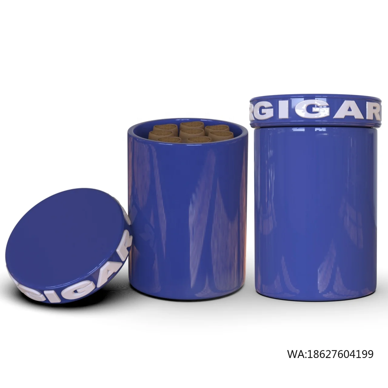 Wholesale Custom Cigar Decoration Accessories Blue Embossed Porcelain Cigarette Storage Jar Ceramic Cuban Cigar case Humdior
