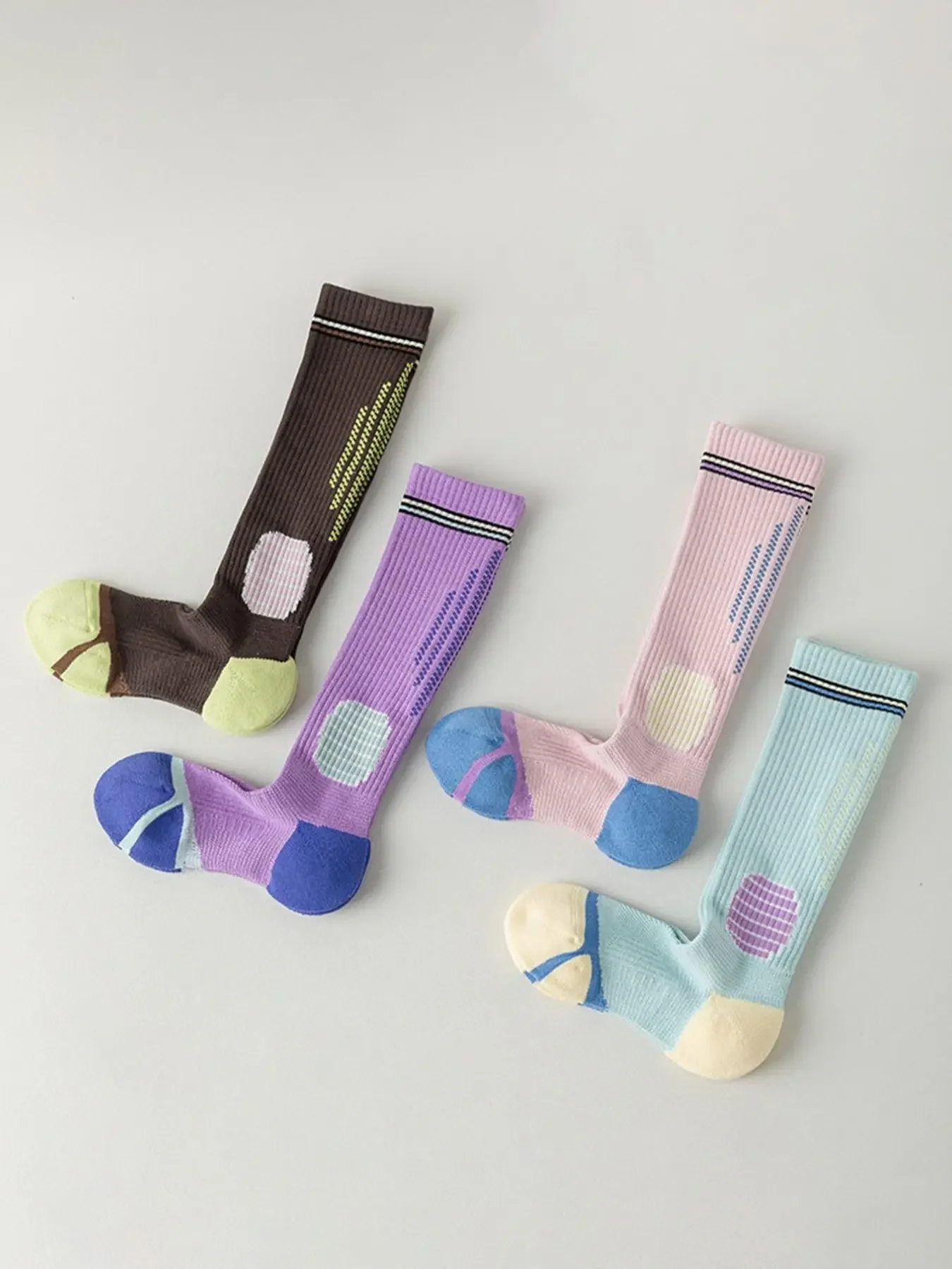 4 Pairs Women's Sporty Compression Socks, Sports Running Socks, Athletic Socks, Anti-Slip Shock Absorption, Slim-Fit Yoga Stockings, Soft Comfort, All Seasons, Non Slip Socks