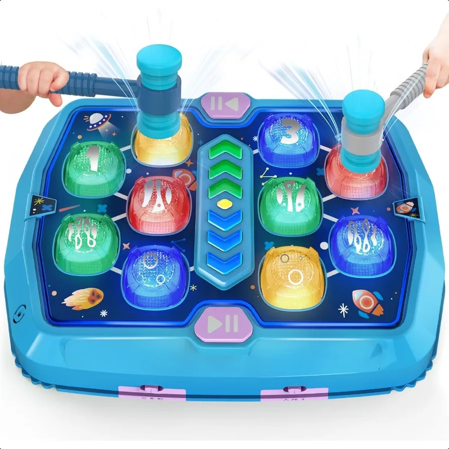

Hammer Mole Game for 3 4 5 6 Year Old Boys Pounding Toys for Age 35 odes Light Interactive Toddlers Toy with 2 Hammer Baby Toy