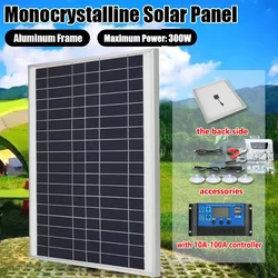 300W Solar Panel Kit Portable 12V Monocrystalline Aluminum Frame Dual USB Outdoor Solar Cell Power Bank for Phone Laptop Camping