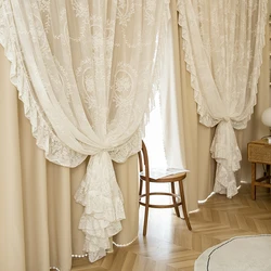 French Lace Yarn Living Room Curtain Double Cloth Yarn One Blackout Bedroom Yarn Curtains Balcony Bay Window Decoration Curtain
