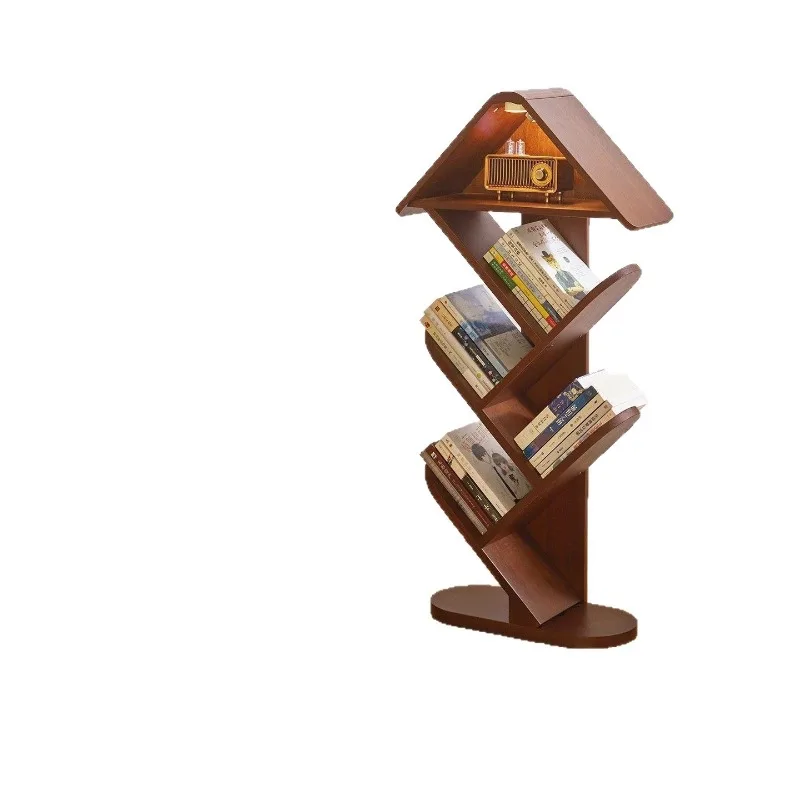 Tree-shaped storage shelf against the wall, corner small bookshelf, narrow simple bookcase