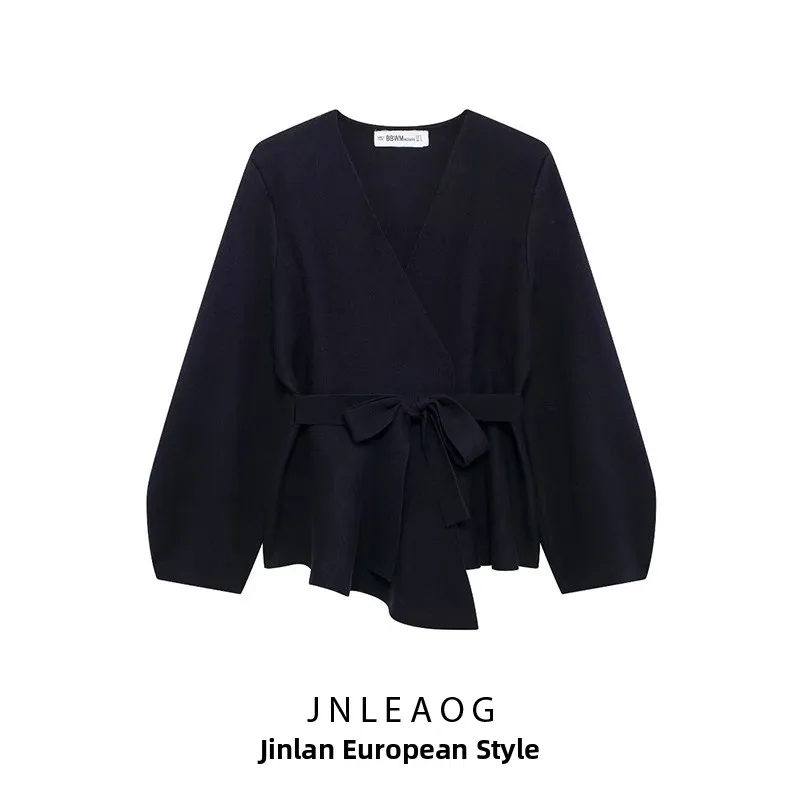 

JNLEAOG Women's Knitted Suit Jaet with Belt Padded oulder Decor European Sle Long Sve V-Ne ort Coat for Ladies