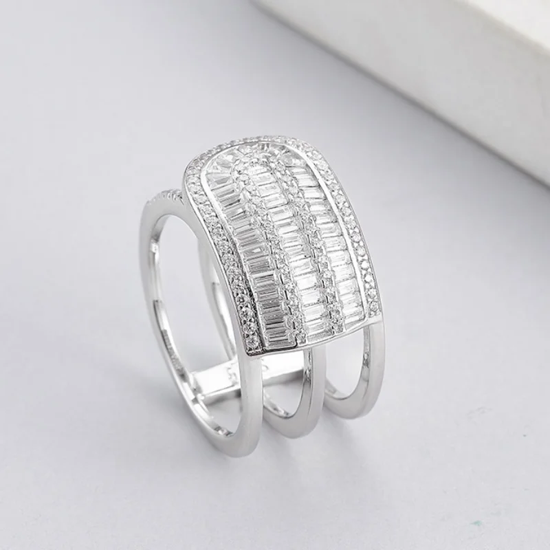 925 Sterling Silver Charms Rings for Women Men Irregular Hollow Geometric Inlaid Micro Zircon Fashion Punk Jewelry Wholesale