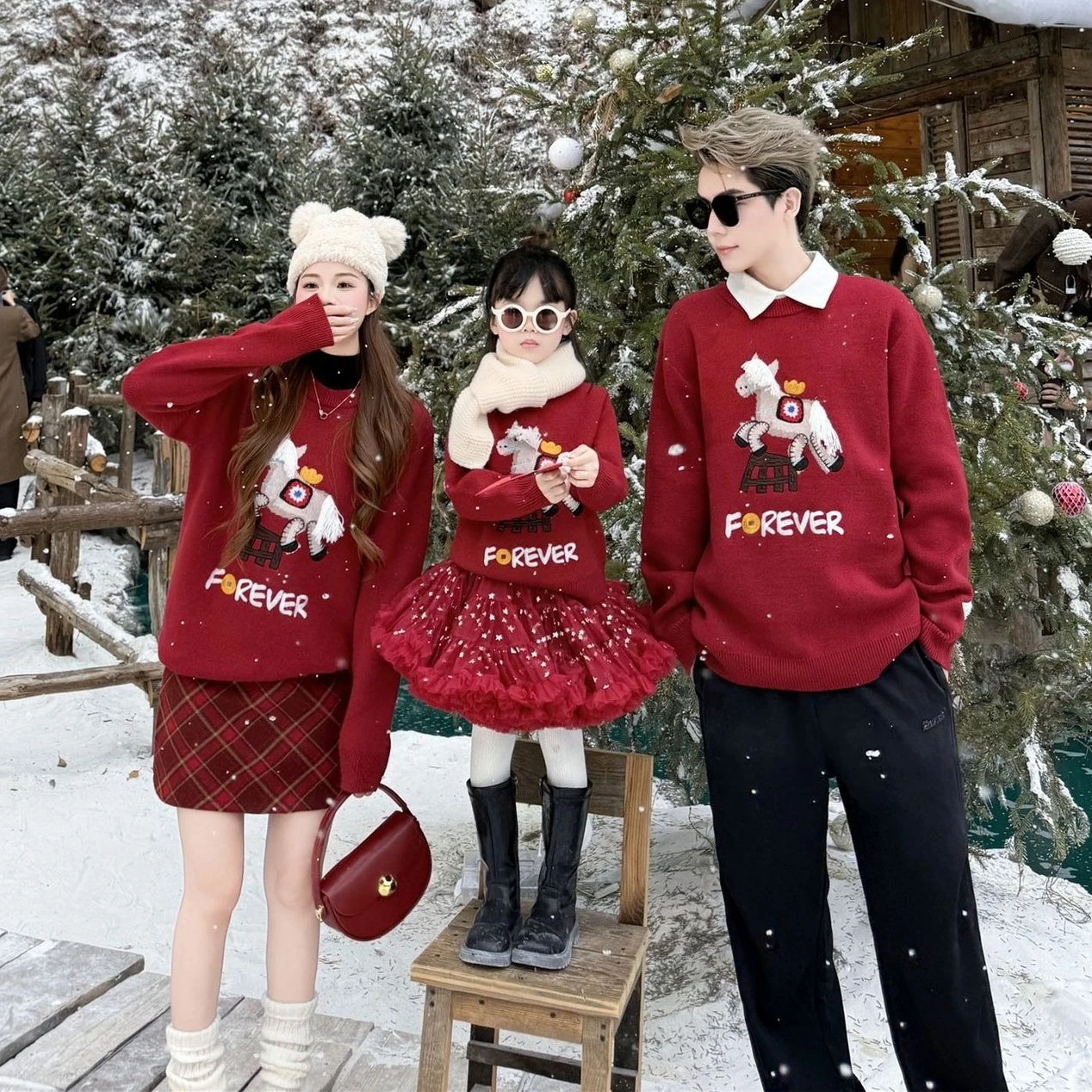 Family Matching Red Knitted Sweater Winter Warmth Father Mother Daughter Son Toddler Family Outfit 2026 Chinese New Year Gift
