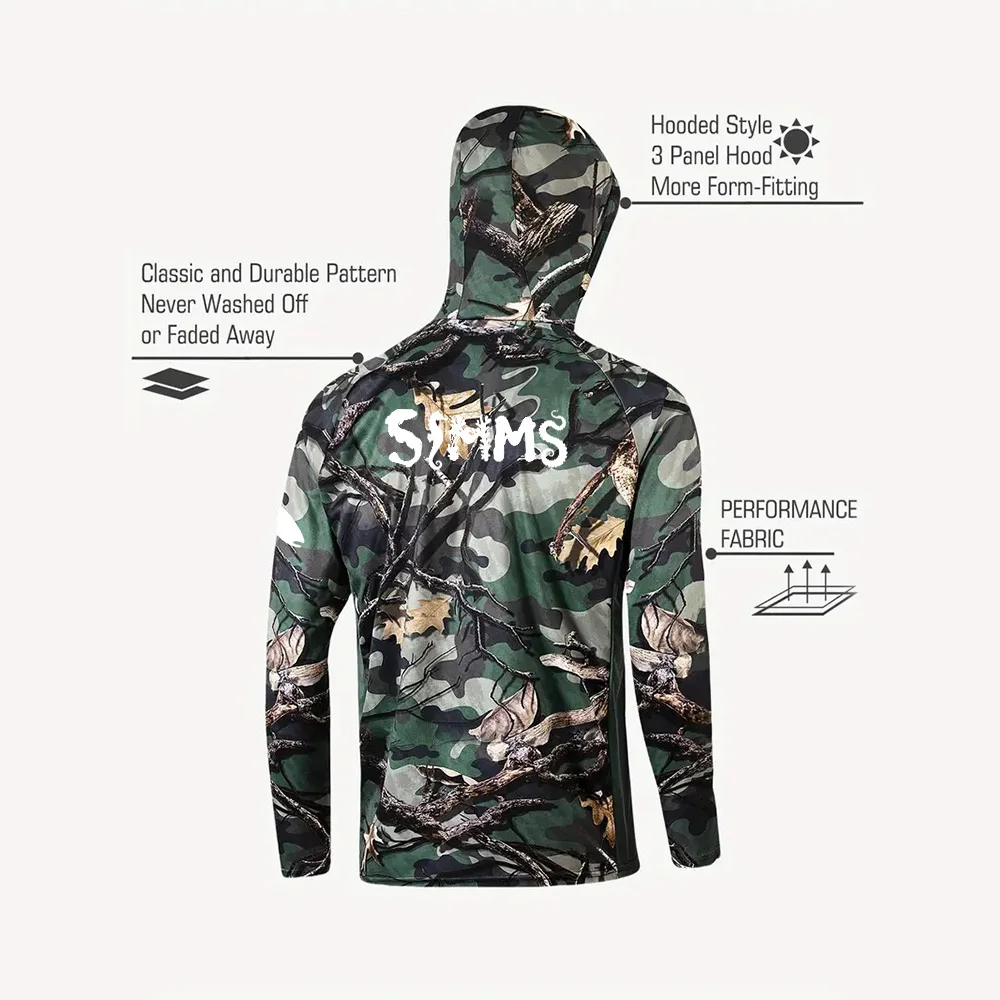 Fishing shirt hooded outdoor UV protection plus men's leaf print moisture wicking UPF50+fishing suit quick drying top