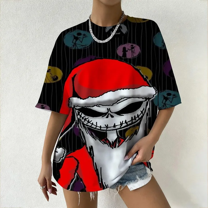 

Disney The Nightmare Before Christmas Women's Summer T-Shirt Santa Jack Skellington Print Top Fashion Streetwear & Daily Outfits