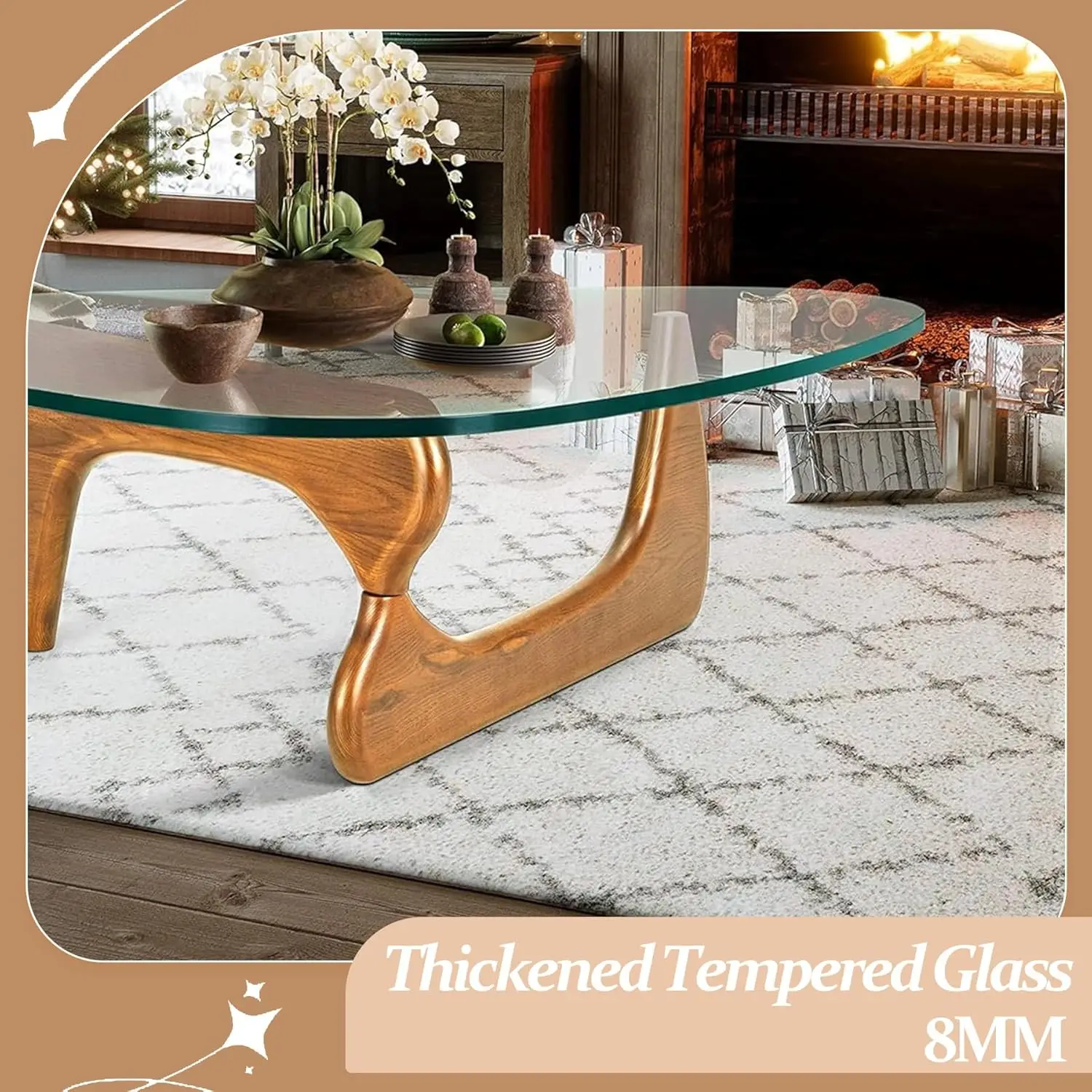 Mesa de centro con tapa templada y patas de madera, moderna de mediados de siglo para sala de estar, centro rústico de nogal marrón