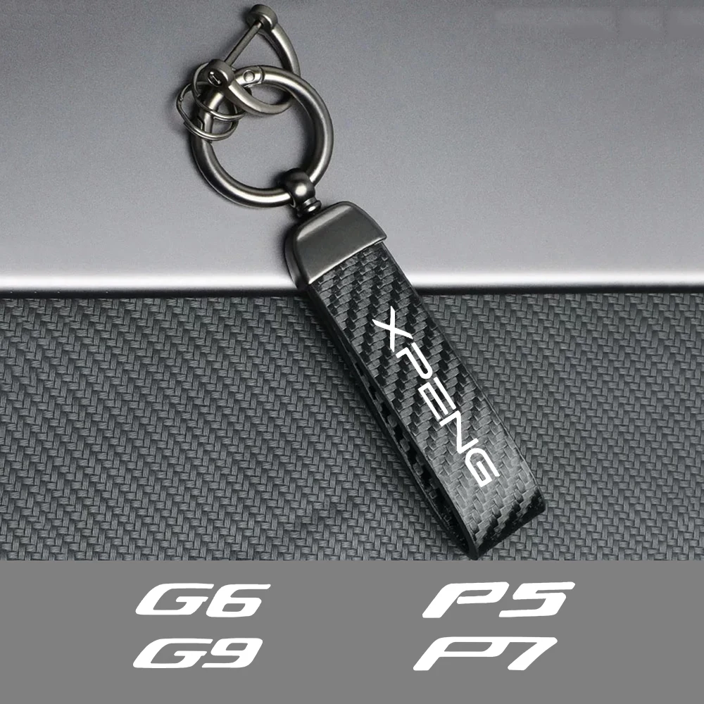 

Car Keychain With Custom Logo Keyring Key Cover Gift For Xpeng G6 G9 P5 P7 car carbon fiber leather rope Keychain key ring