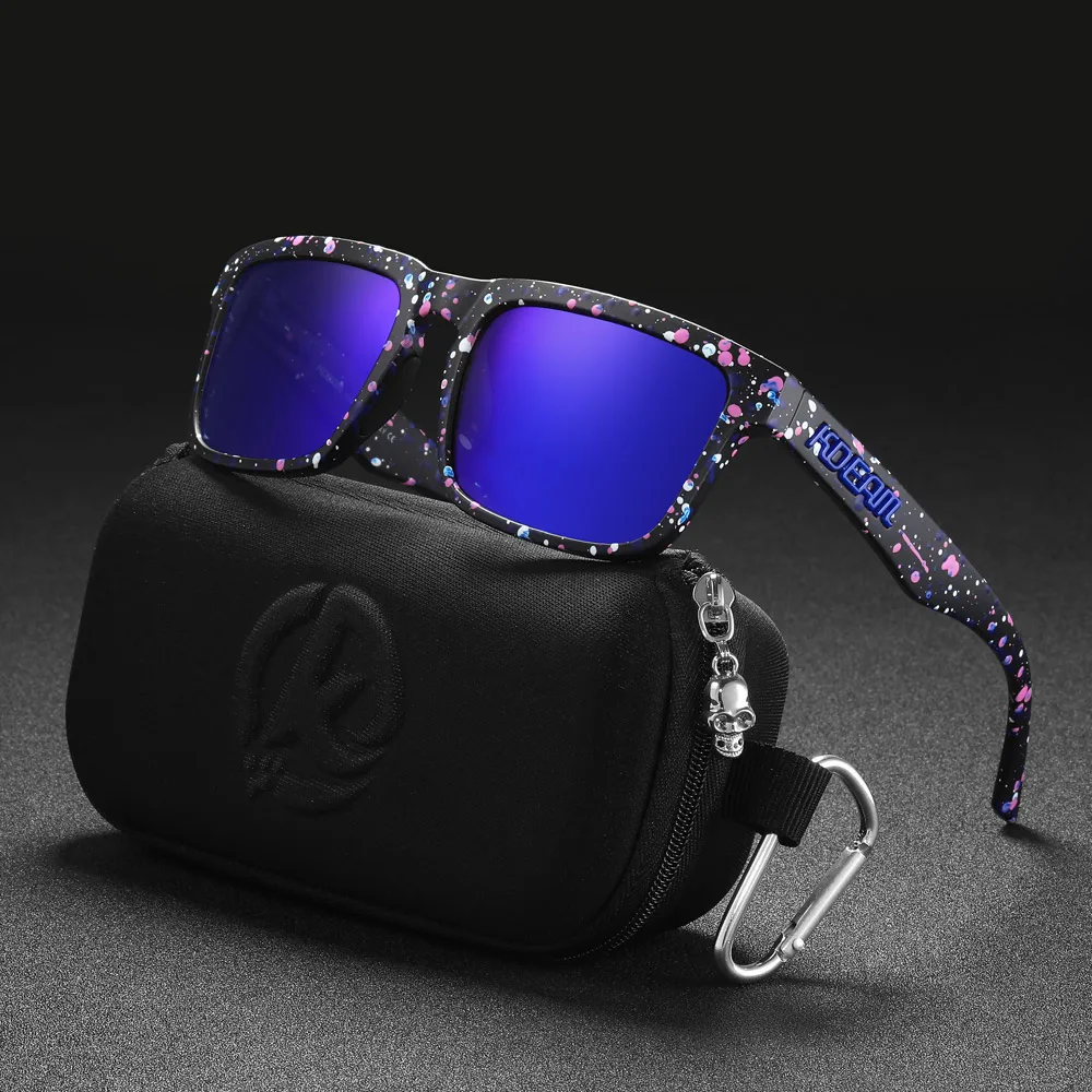 Neue hochwertige quadratische Sonnenbrille für Herren der Marke KDEAM, farbige Sport-Polarisations-Sonnenbrille mit reflektierender Beschichtung und verspiegelten Gläsern – Detail 35