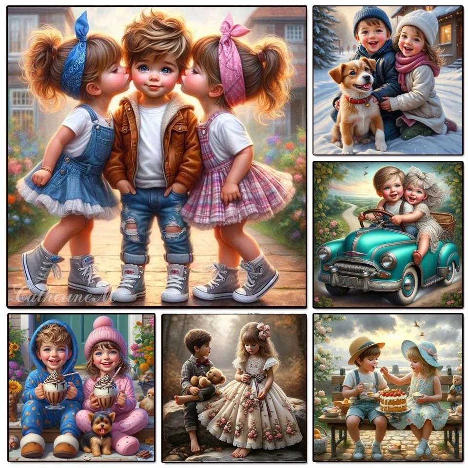 

Sweet Couple 5d DIY Full Diamond Painting Cute Girl And Boy Dog Bear New Diamond Mosaic Embroidery For Birthday Gift Room Decor