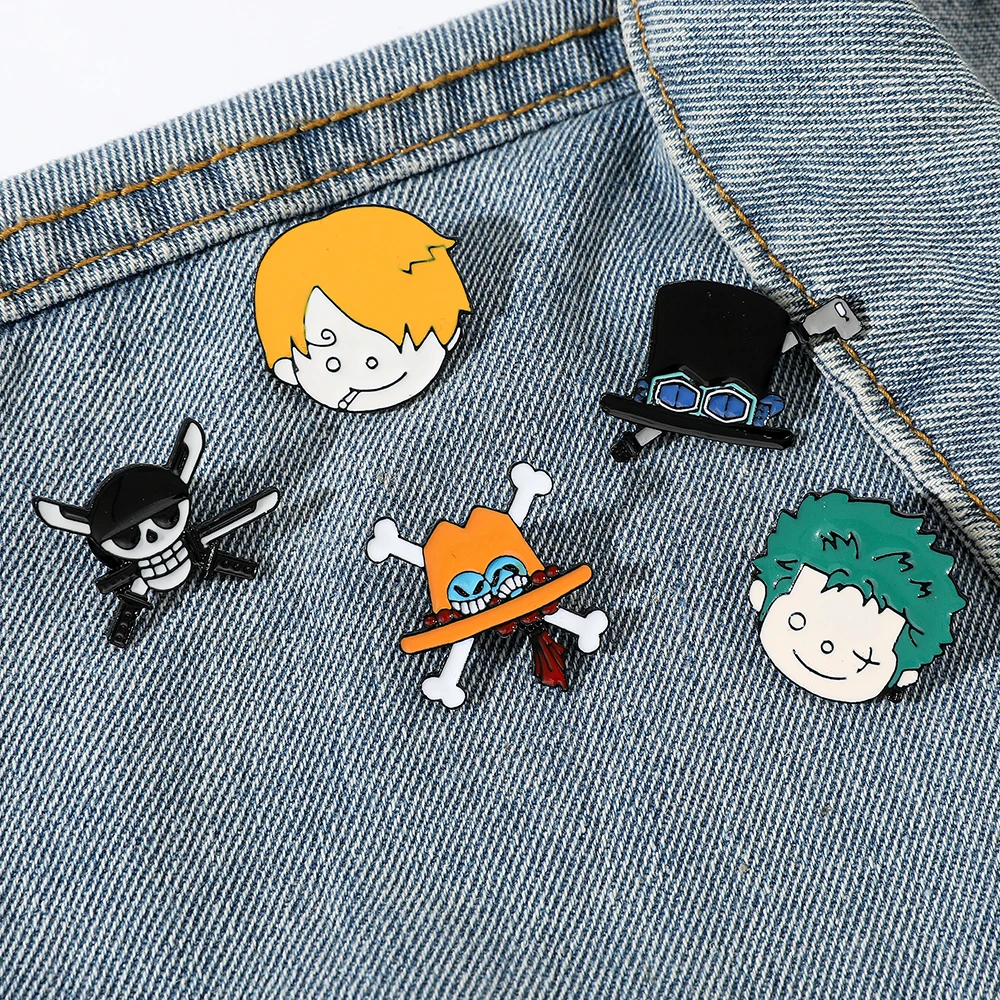5 Pcs Adventure Member Cartoon Brooch Zoro Roronoa Sanji Enamel Pin Backpack Clothes Jewelry Metal Badge Accessories Gift