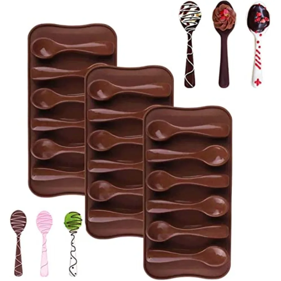 Paquete de 3 moldes de cuchara de Chocolate de silicona, Kit de 6 cavidades, moldes de cuchara agitadora de café y cacao caliente comestible, molde de caramelo reutilizable para pero
