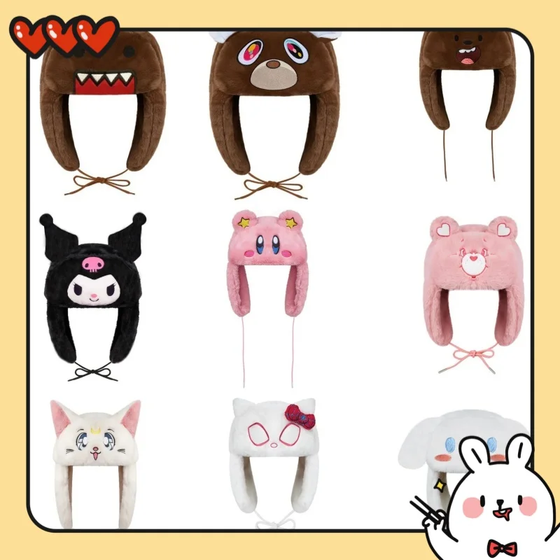 

New Winter New Kuromi Spider Man Stitch Violent Bear Cartoon Hat Popular Man Women Cute Warm Ears Protection Hat New Year Gifts