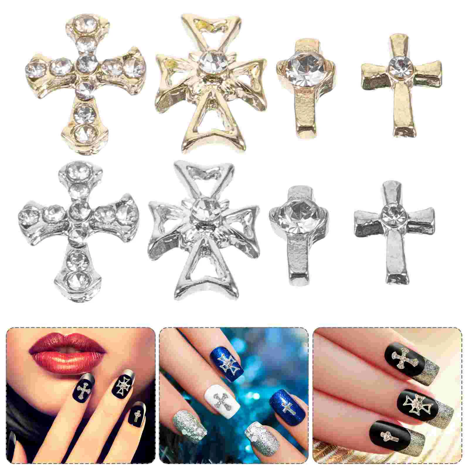 80 Pcs Manicure Nail Decoration Jewelry Cross Accessories Charms for Acrylic Nails Gems Flash Rhinestones Metal Miss