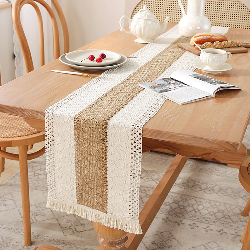 Simples luz luxo corredor de mesa algodão juta emenda estilo boêmio com borlas jantar decoração mesa casa