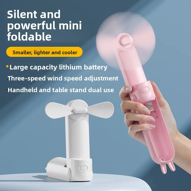Cute Rabbit Foldable Handheld Fan, 3 Speed USB Rechargeable Mini Desk Fan, Portable Personal Fan for Students Dorm