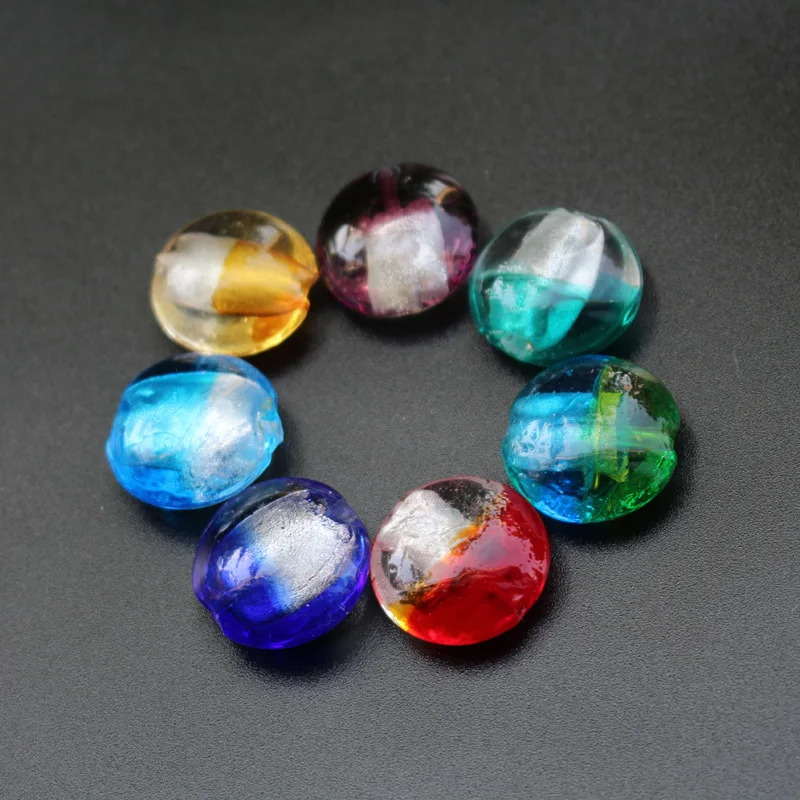 10Pcs Double Colored 20mm Lampwork glass beads Round Flat With  Multi-Color  for jewelry &DIY Craft