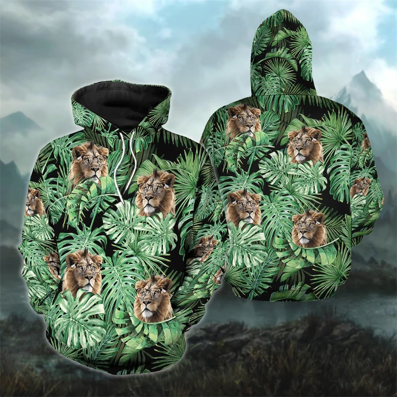 Lion Graphic Sweatshirts King Of The Jungle 3D Printe Hoodies For Men Clothes Casual Hawaiian Pullovers Boy Streetwear Y2k Tops