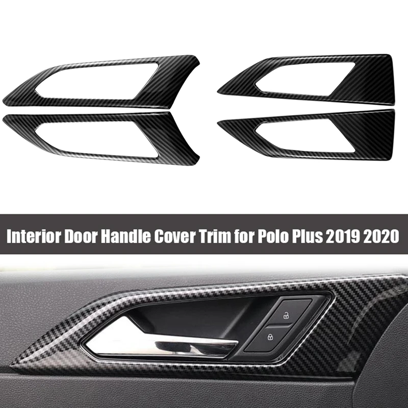 Carbon Look Interior Door Handle Cover Trim Strip Inner Door Bowl Handle Panel For Polo Plus 2019 2020 Car Styling