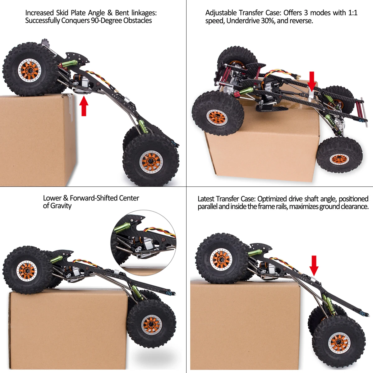 Carbon Fiber LCG Chassis Kit with Delrin Skid Brace Rock Sliders for 1/10 RC Crawler Comp Rigs SCX10 Capra Upgrade Parts