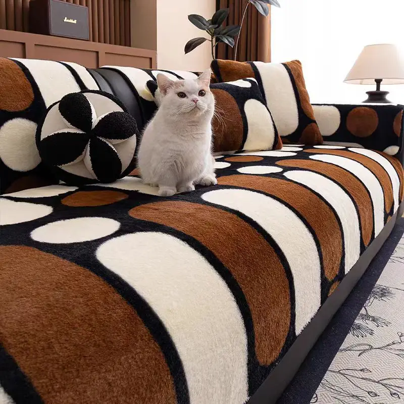 

Thickened Rabbit Plush Sofa Cover Non-Slip Skin-Friendly Velvet Warm Living Room Backrest Armrest Cushion for Autumn Winter