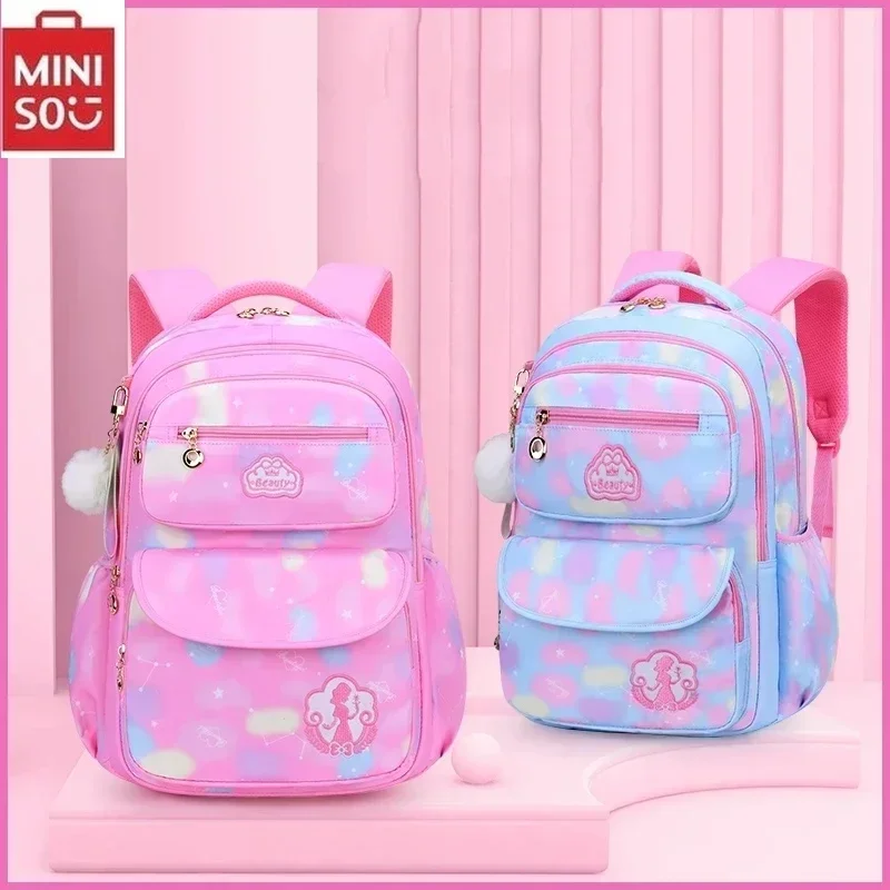 MINISO-Sac à Dos d'École Étanche pour Fille et Adolescente, Cartable Kawaii de Couleur Rose